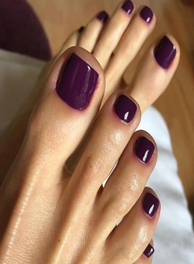 KXAMELIE Dark Purple Press-on Toenails, 24Pcs Glossy Square Acrylic False Nails - Image 1